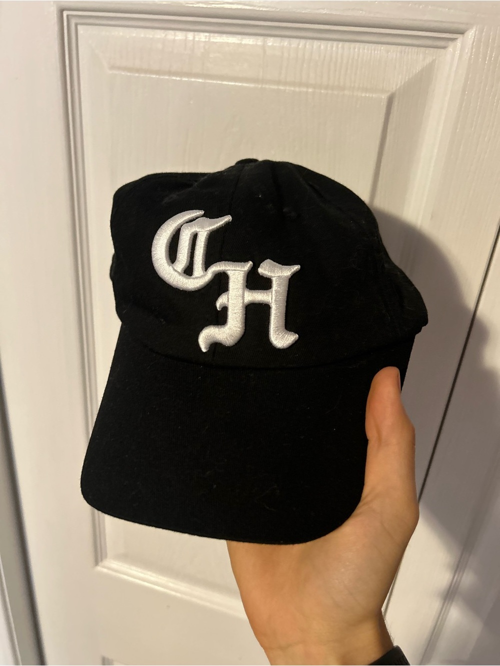 Black Baseball Cap with White CH Embroidered Letters